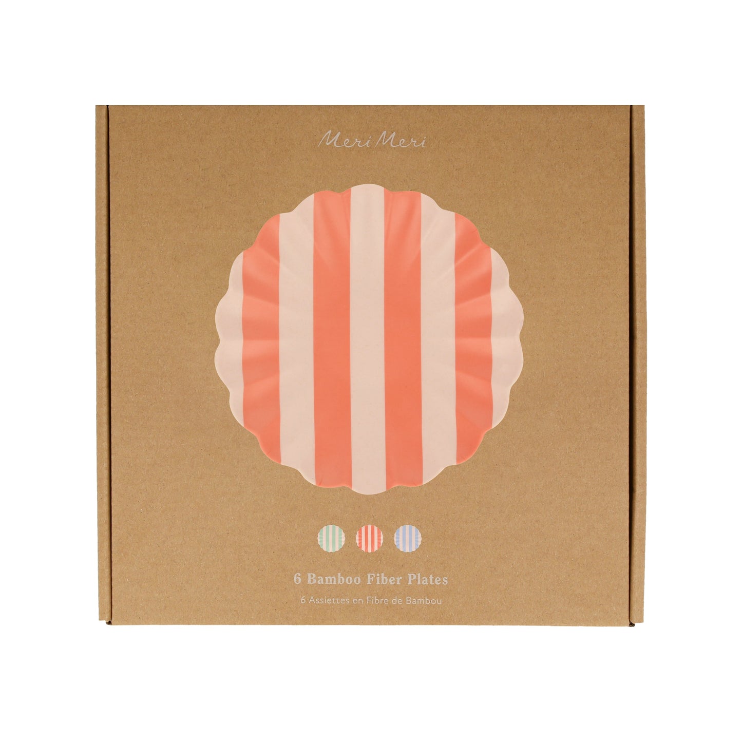 Petites assiettes réutilisables en bambou rayé, lot de 6