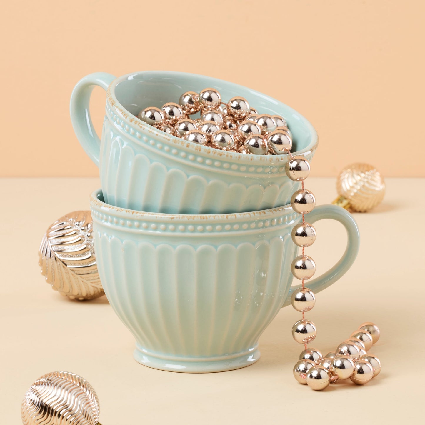 Tasses à café au lait French Perle Groove bleues - Lot de 2