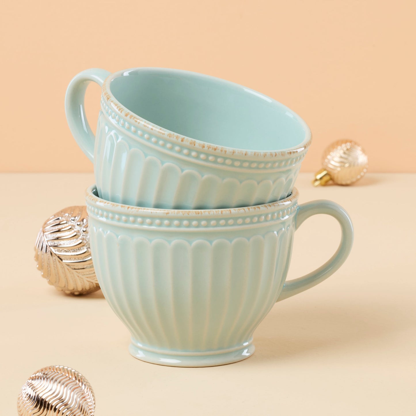 Tasses à café au lait French Perle Groove bleues - Lot de 2