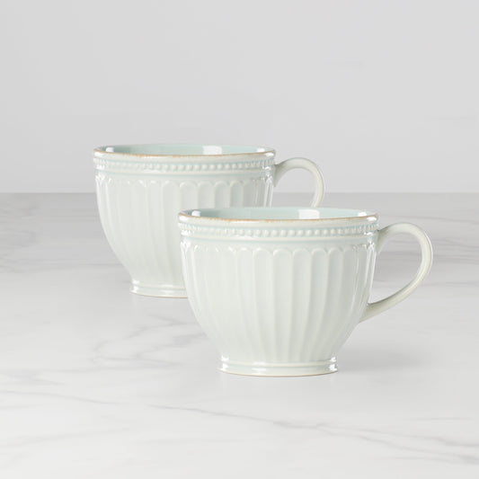 Tasses à café au lait French Perle Groove bleues - Lot de 2