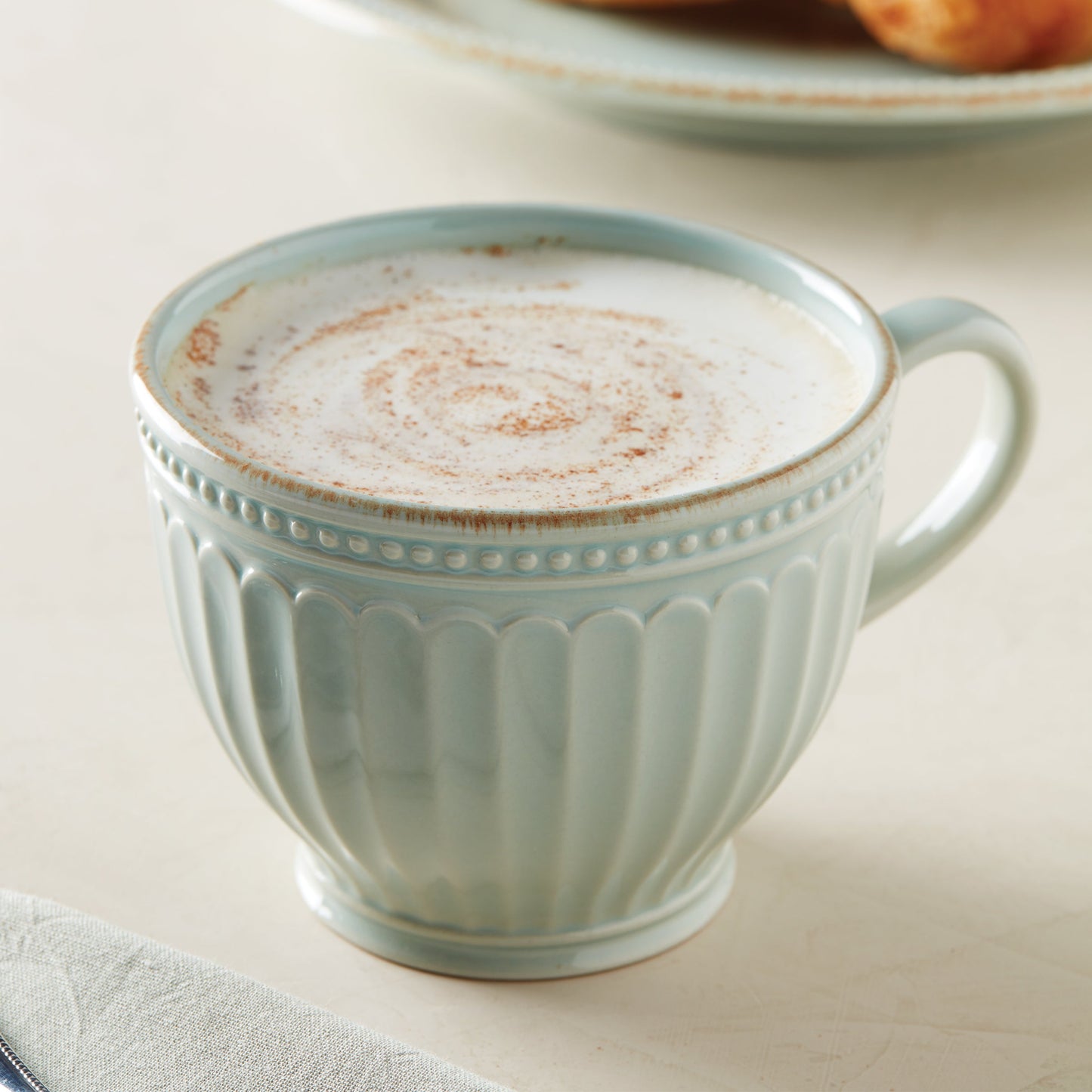 Tasses à café au lait French Perle Groove bleues - Lot de 2