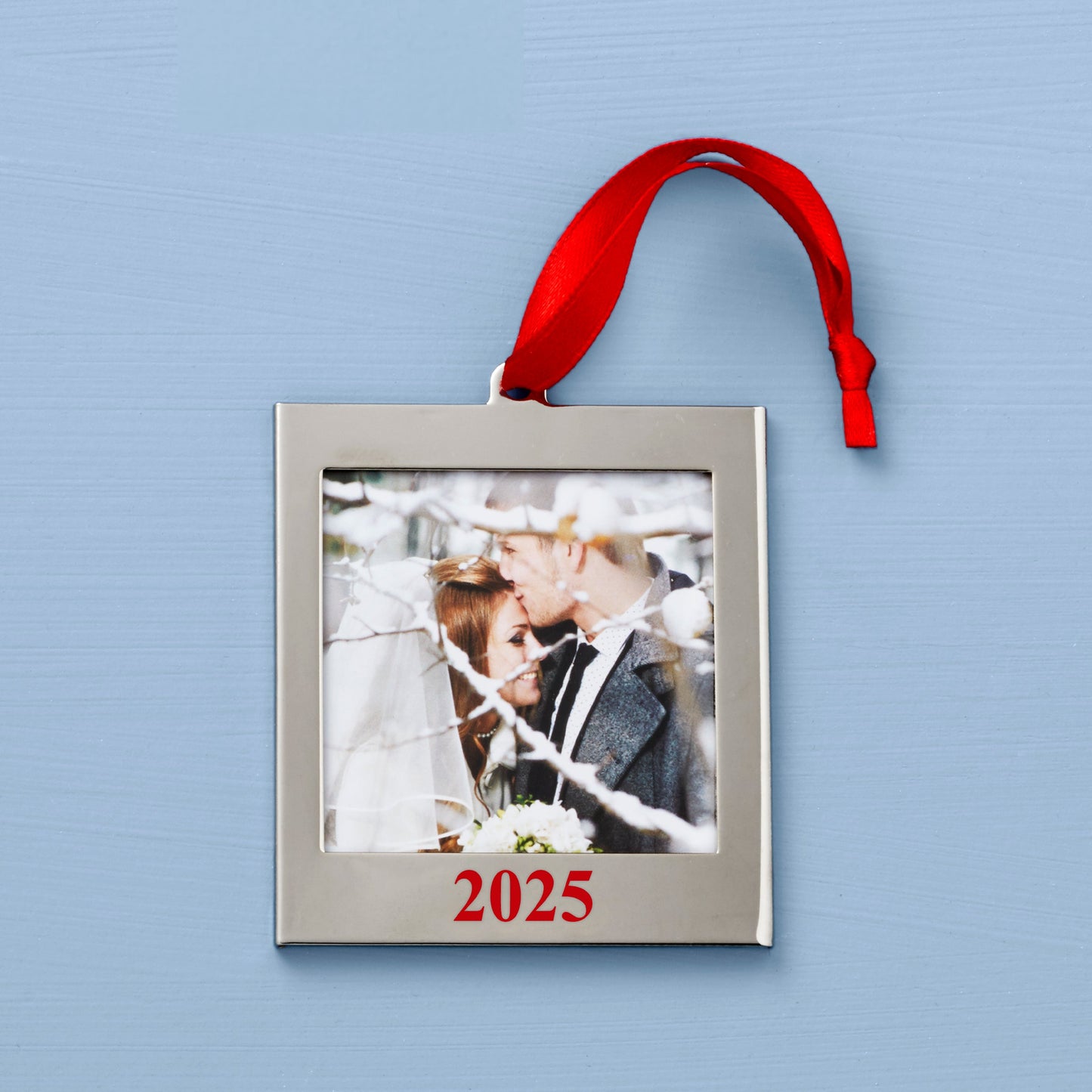 Ornement en métal argenté avec breloque cadre 2025