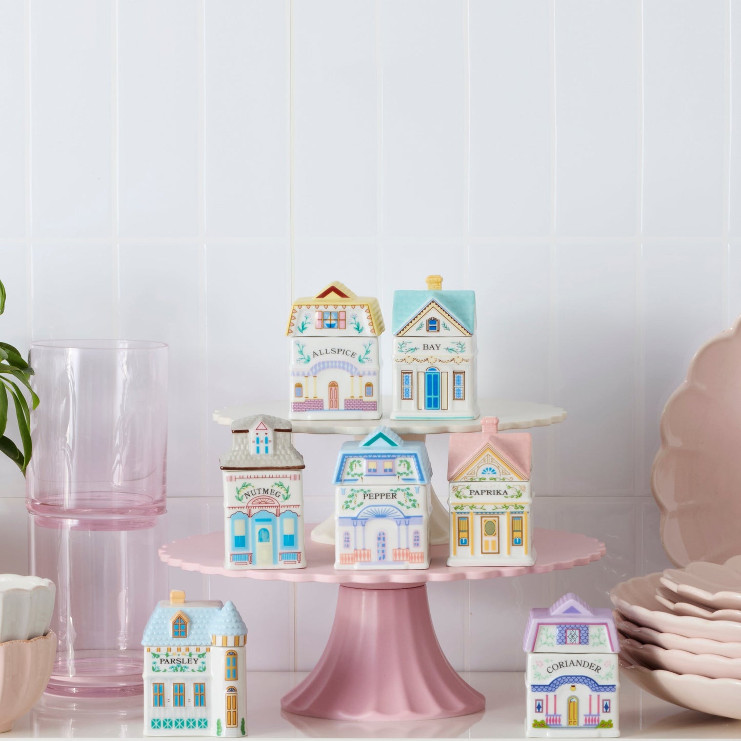 Présentoir à gâteaux en bambou réutilisable de taille moyenne, rose