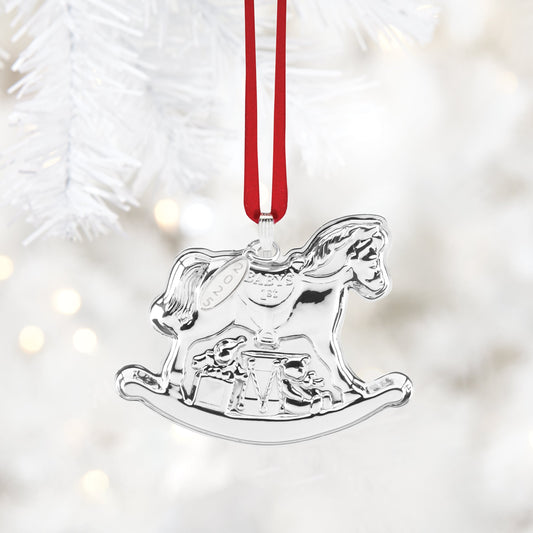 Décoration en argent sterling pour le premier cheval à bascule de bébé (2025)