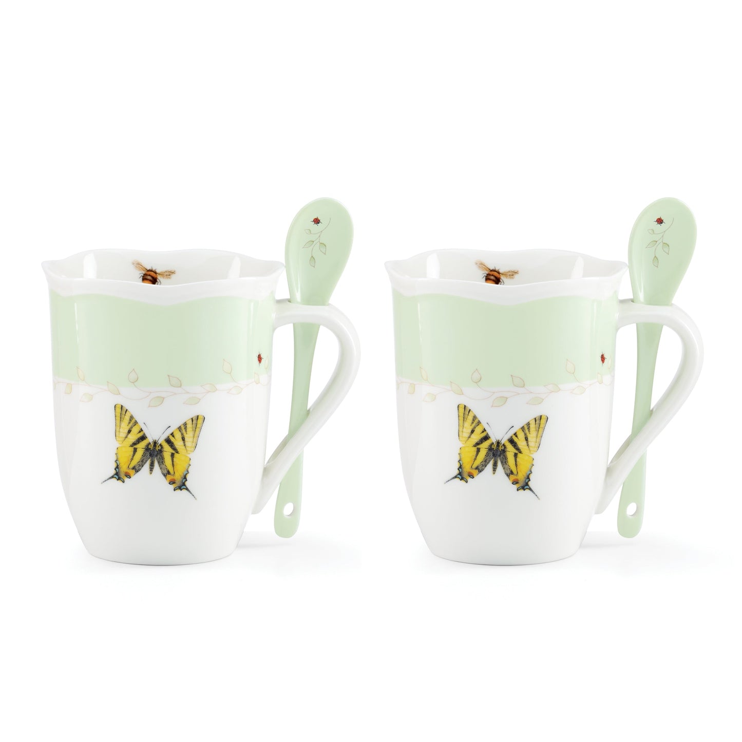 Lot de 8 tasses et cuillères colorées « Prairie aux papillons »