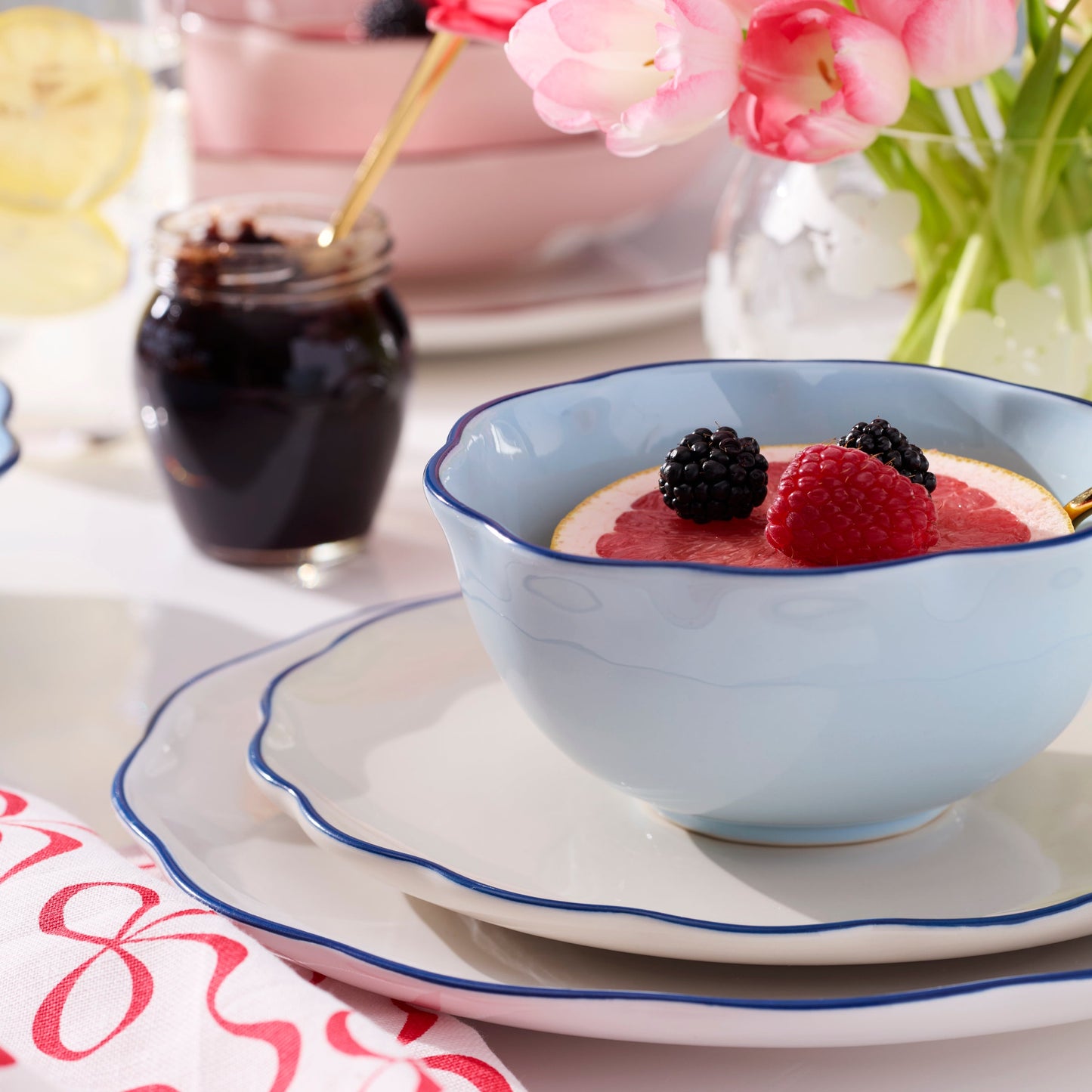 Service de table Garden Party bleu 16 pièces