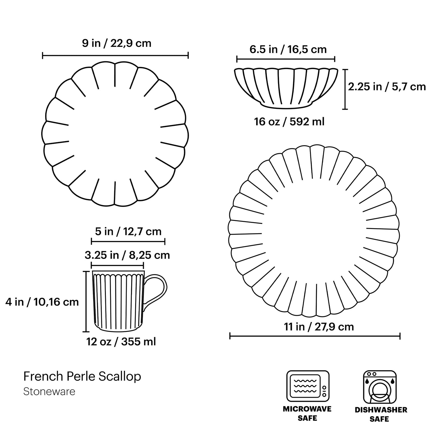 Service de table 4 pièces en coquille Saint-Jacques Perle française