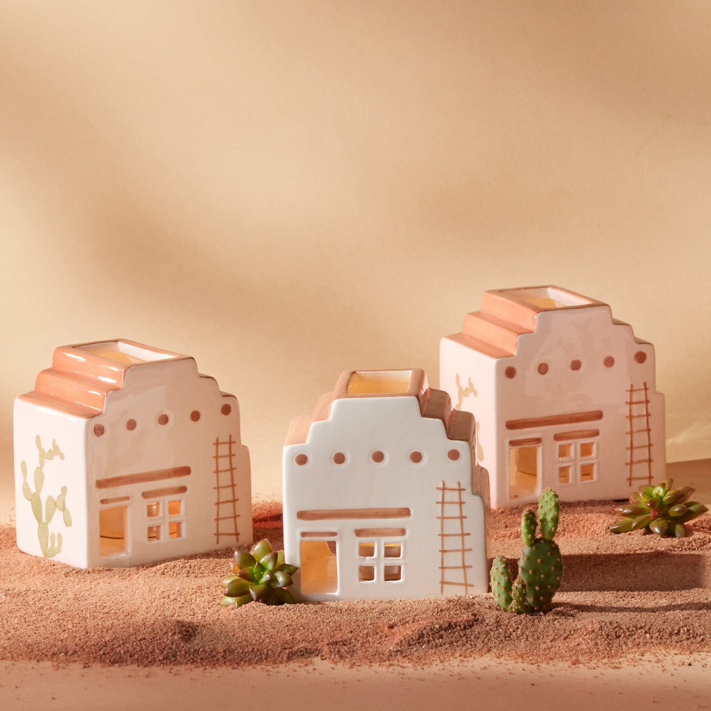 Maison d'encens avec bougie chauffe-plat + 20 cônes, Santa Fe Adobe