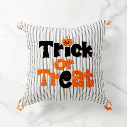 Coussin d'Halloween rayé 18x18 « Trick or Treat »