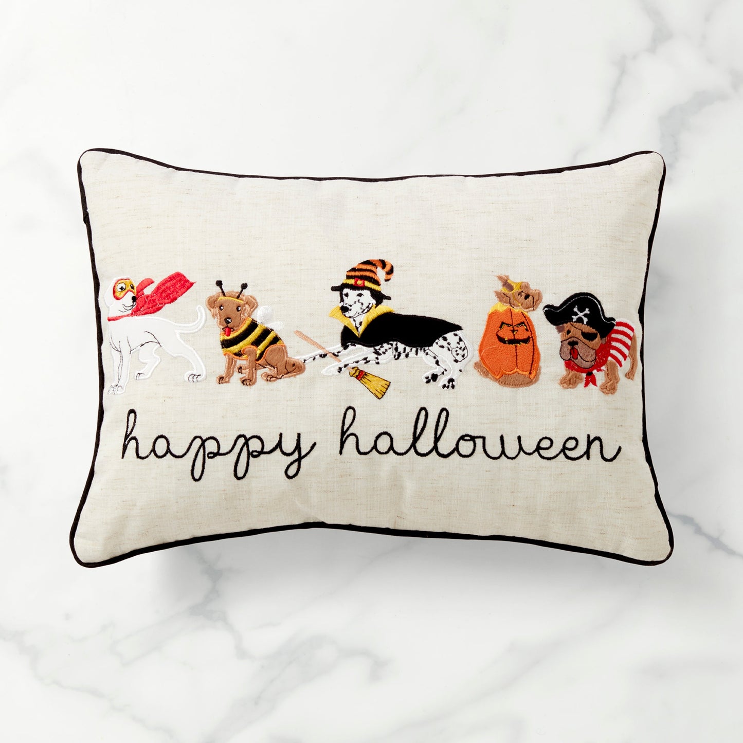 Coussin brodé Halloween 14x20 pour fête costumée des chiots