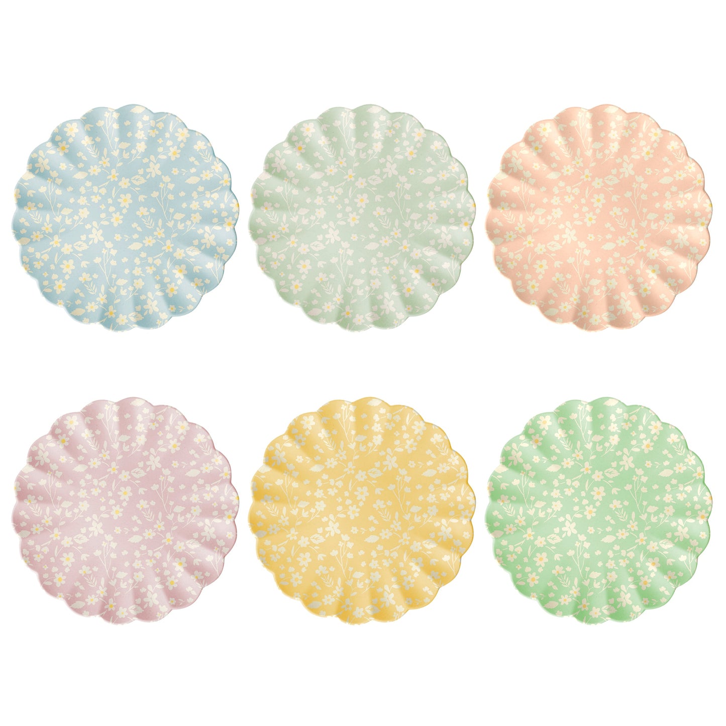 Grandes assiettes réutilisables en bambou à motif floral, lot de 6