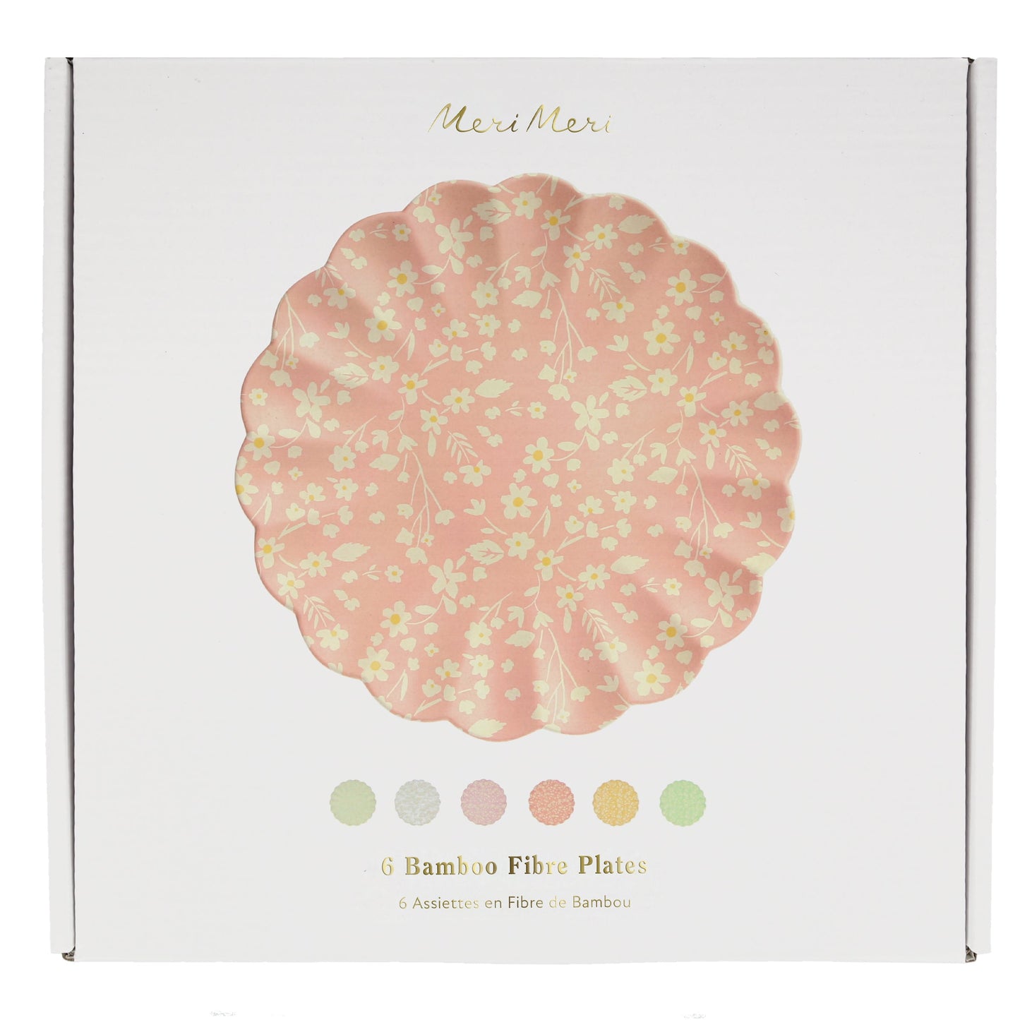Grandes assiettes réutilisables en bambou à motif floral, lot de 6