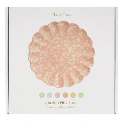 Grandes assiettes réutilisables en bambou à motif floral, lot de 6