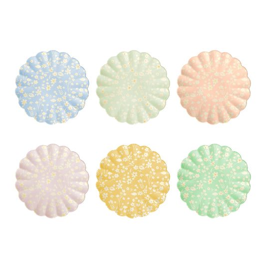 Petites assiettes réutilisables en bambou à motif floral, lot de 6