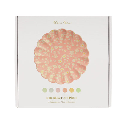 Petites assiettes réutilisables en bambou à motif floral, lot de 6