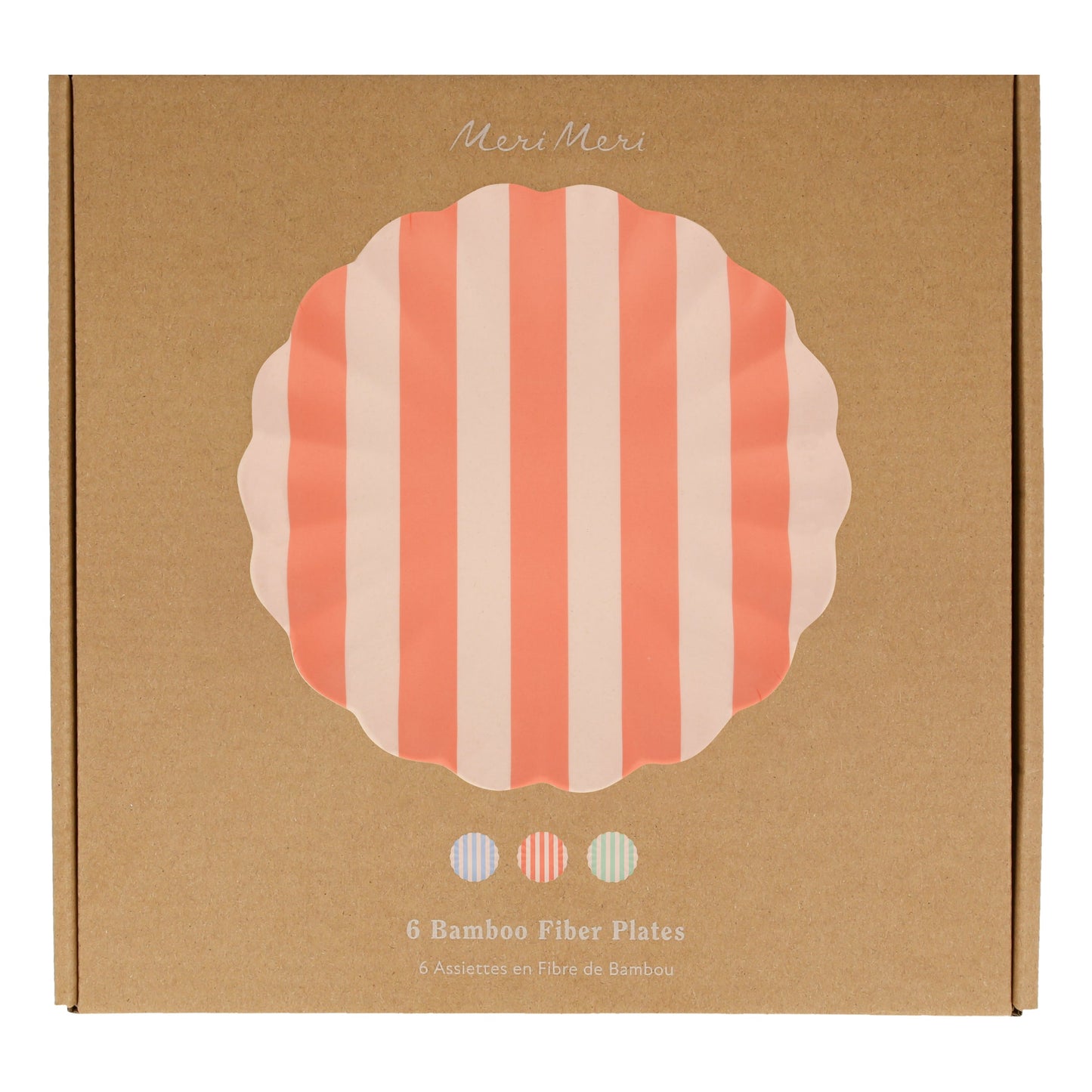 Grandes assiettes réutilisables en bambou rayé, lot de 6