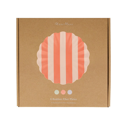 Petites assiettes réutilisables en bambou rayé, lot de 6