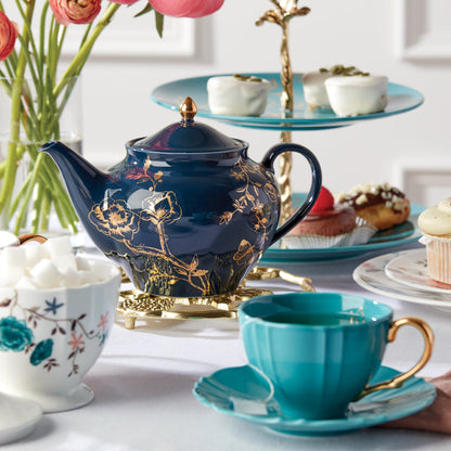 Tasse à thé et soucoupe Sprig &amp; Vine - Bleu marine