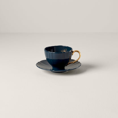 Tasse à thé et soucoupe Sprig &amp; Vine - Bleu marine