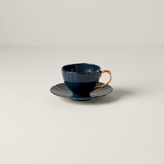 Tasse à thé et soucoupe Sprig &amp; Vine - Bleu marine
