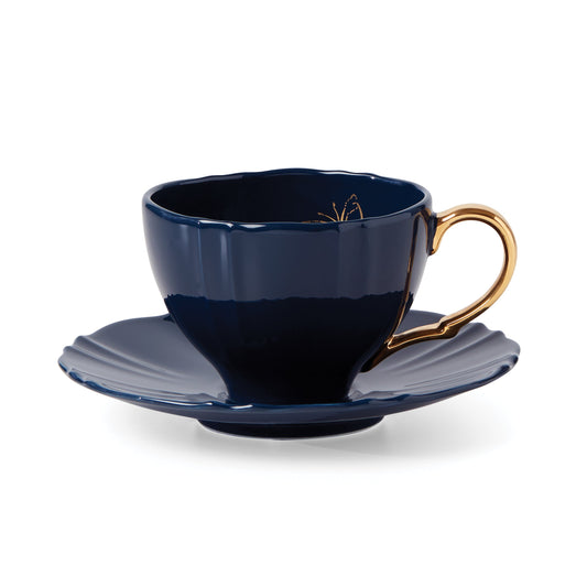 Tasse à thé et soucoupe Sprig &amp; Vine - Bleu marine