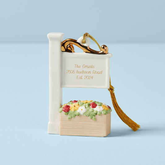 Ornement personnalisé avec panneau d'établissement à domicile