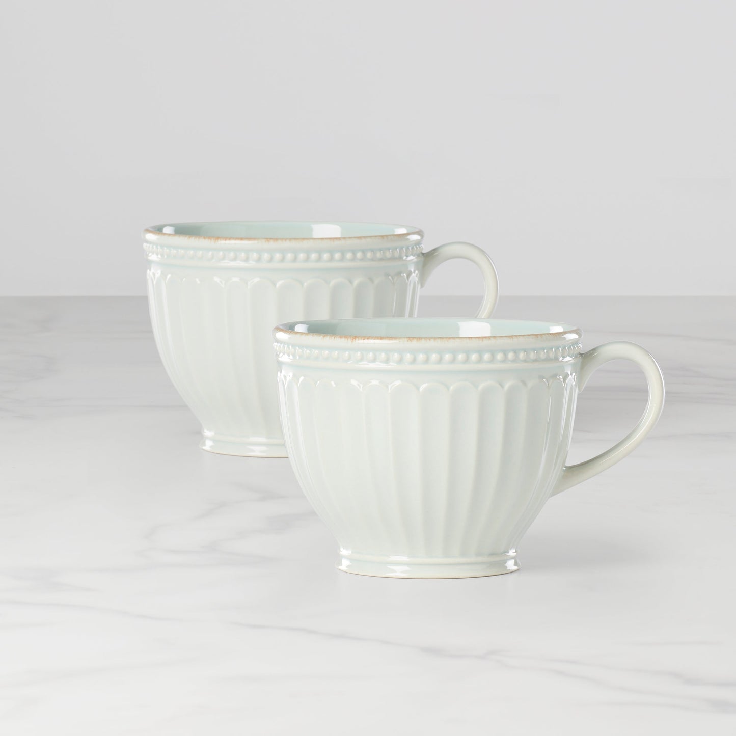 Tasses à café au lait French Perle Groove bleues - Lot de 2