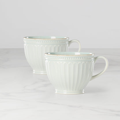 Tasses à café au lait French Perle Groove bleues - Lot de 2
