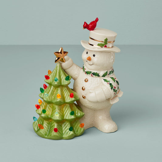 Figurine éclairée de bonhomme de neige Happy Holly Days