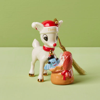 Décoration personnalisée Rudolph livrant des jouets