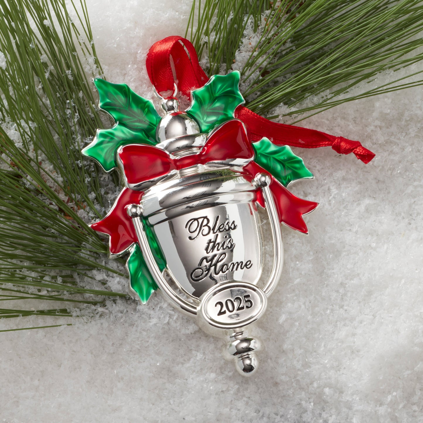 Ornement en métal argenté « Bless This Home » 2025