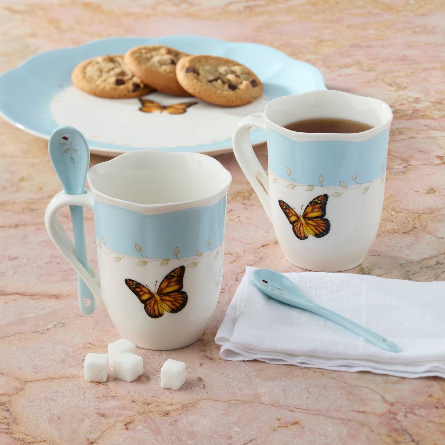Lot de 8 tasses et cuillères colorées « Prairie aux papillons »