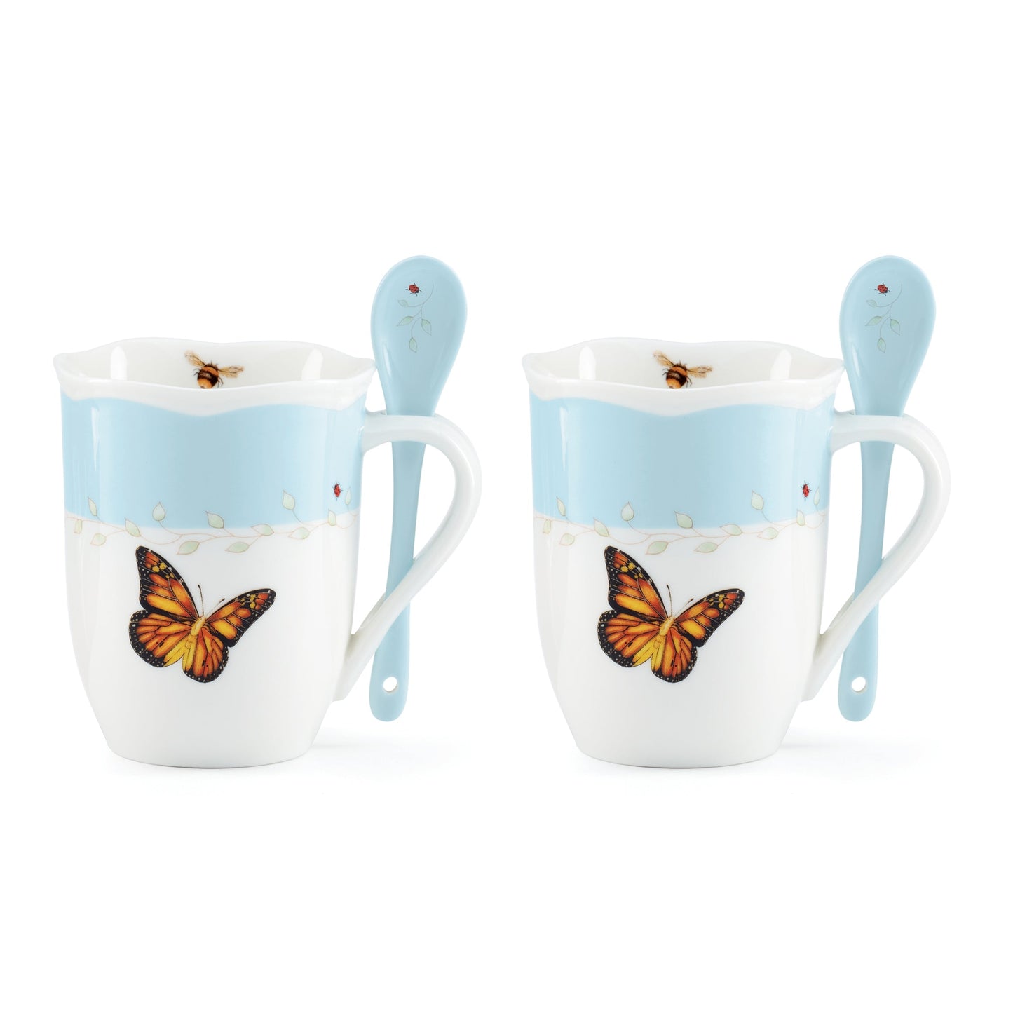 Lot de 8 tasses et cuillères colorées « Prairie aux papillons »