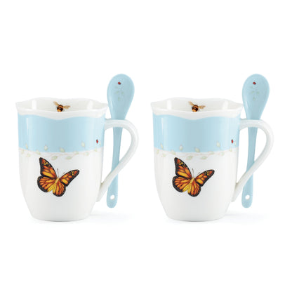 Lot de 8 tasses et cuillères colorées « Prairie aux papillons »