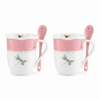 Lot de 8 tasses et cuillères colorées « Prairie aux papillons »