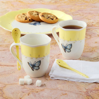 Lot de 8 tasses et cuillères colorées « Prairie aux papillons »