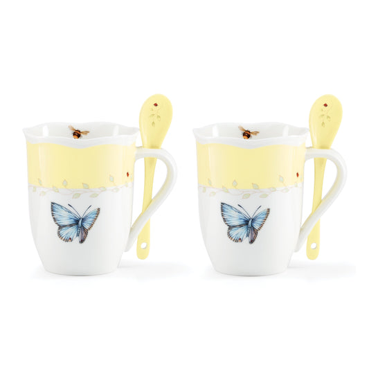 Lot de 8 tasses et cuillères colorées « Prairie aux papillons »