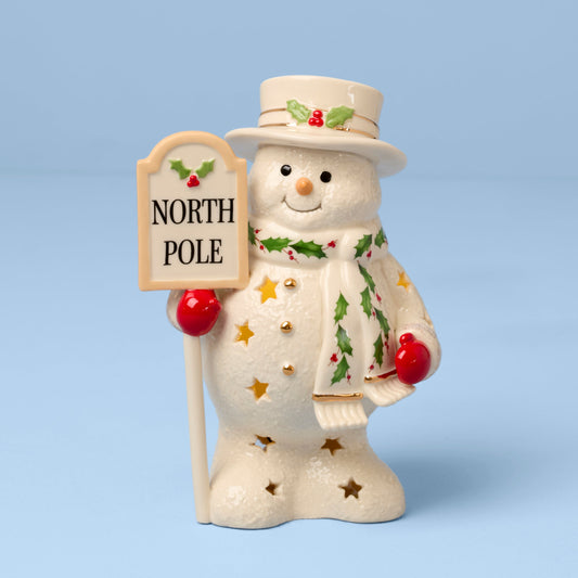 Figurine éclairée « Happy Holly Days » du bonhomme de neige du pôle Nord