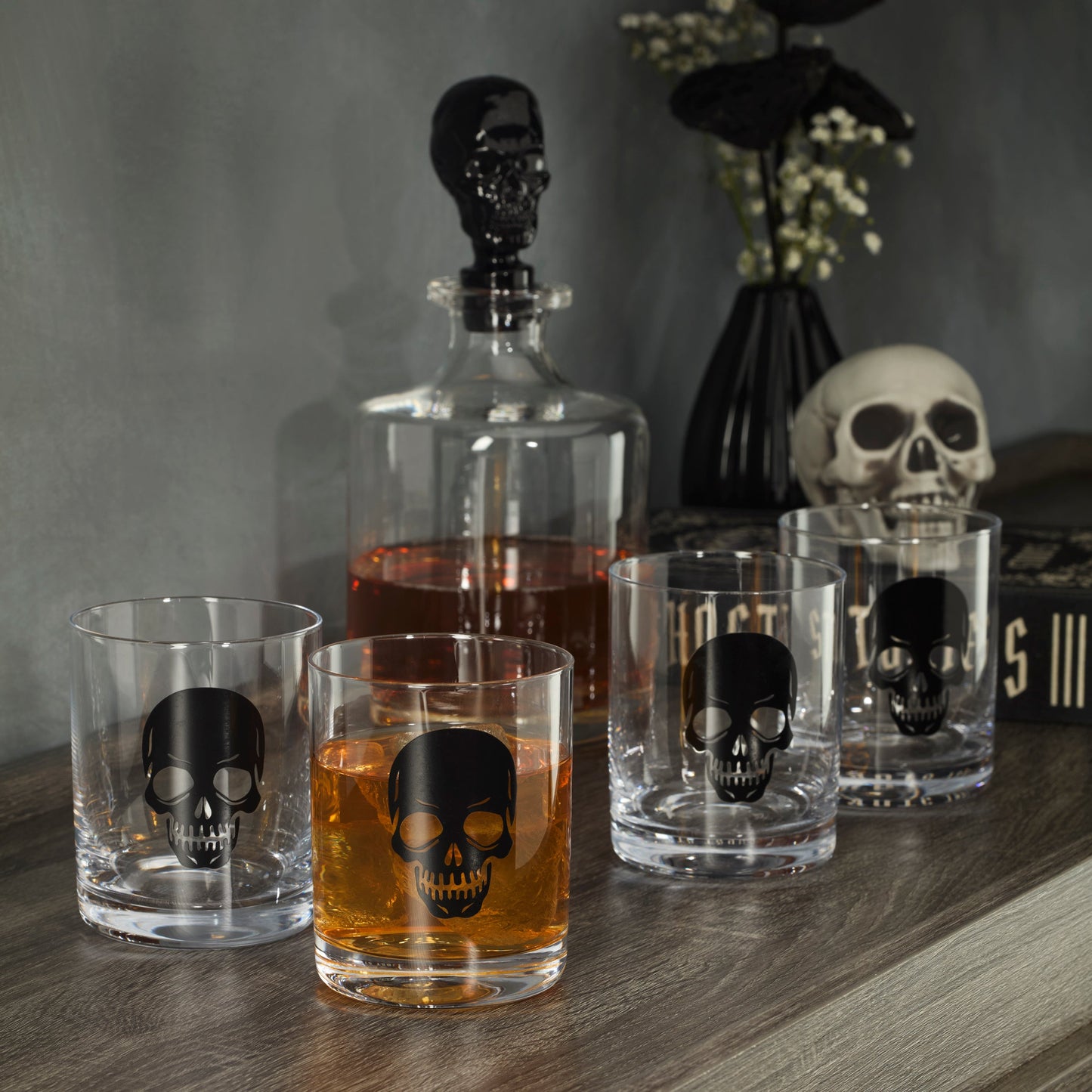 Coffret à whisky squelette Vintro Halloween 5 pièces
