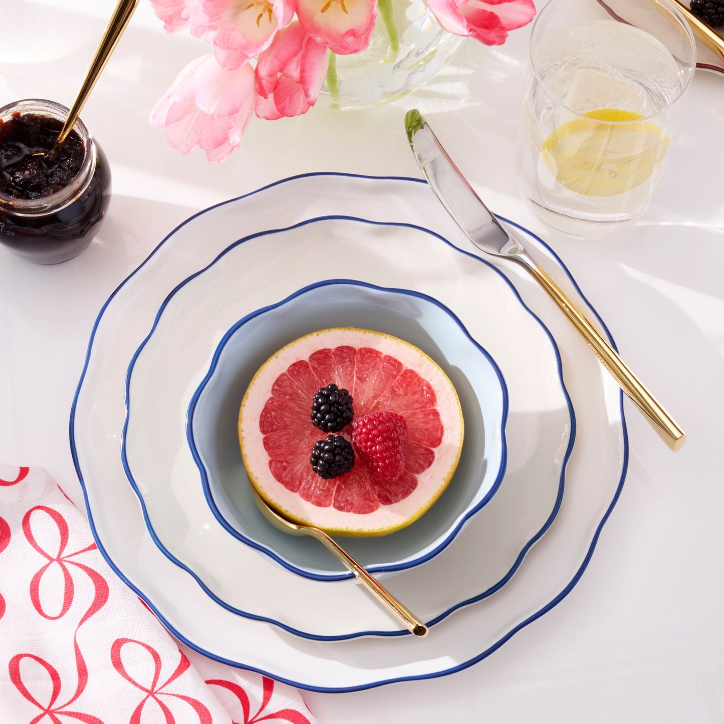 Service de table Garden Party bleu 16 pièces