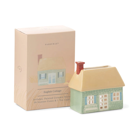 Maison d'encens avec bougie chauffe-plat + 20 cônes, English Cottage