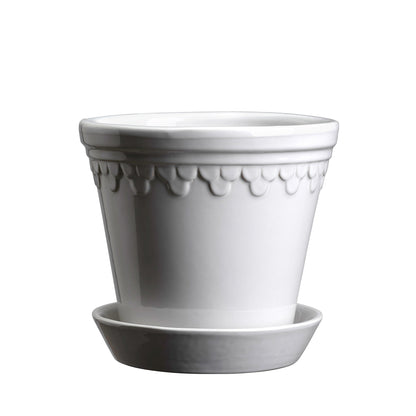 Pot minéral émaillé blanc de 16 cm avec soucoupe Kobenhavner