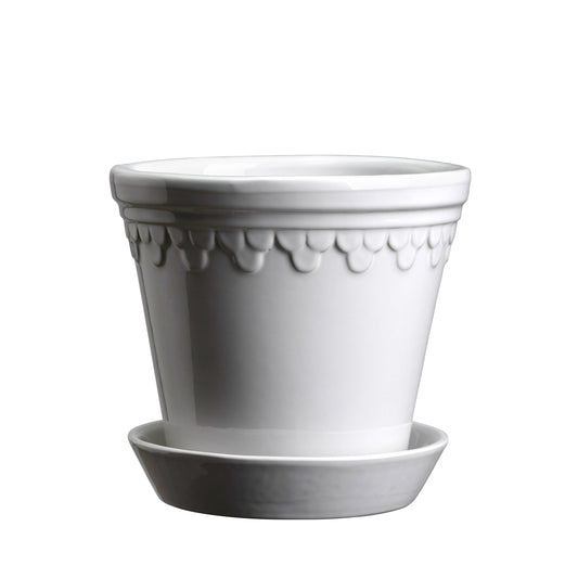 Pot minéral émaillé blanc de 16 cm avec soucoupe Kobenhavner