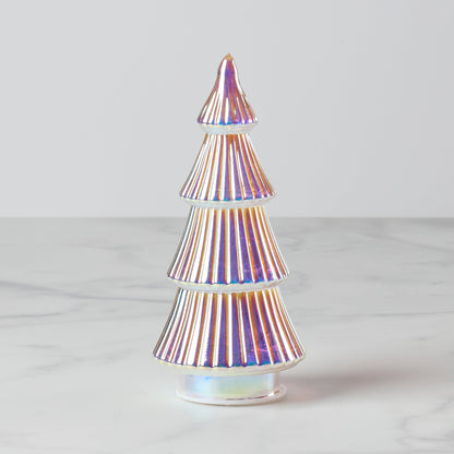 Sapin de Noël en verre irisé éclairé par LED