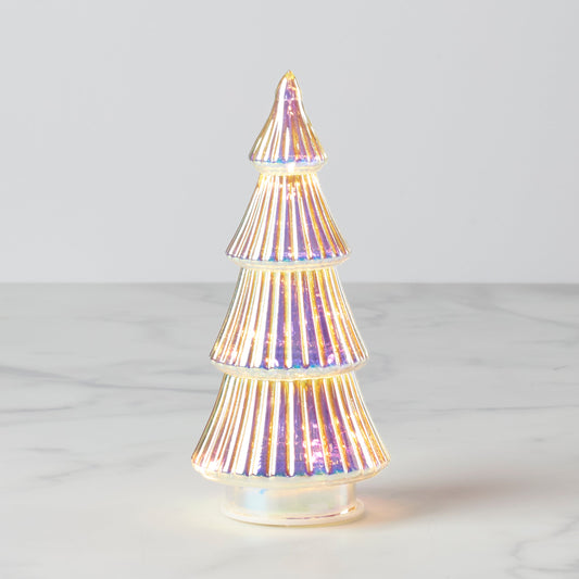 Sapin de Noël en verre irisé éclairé par LED