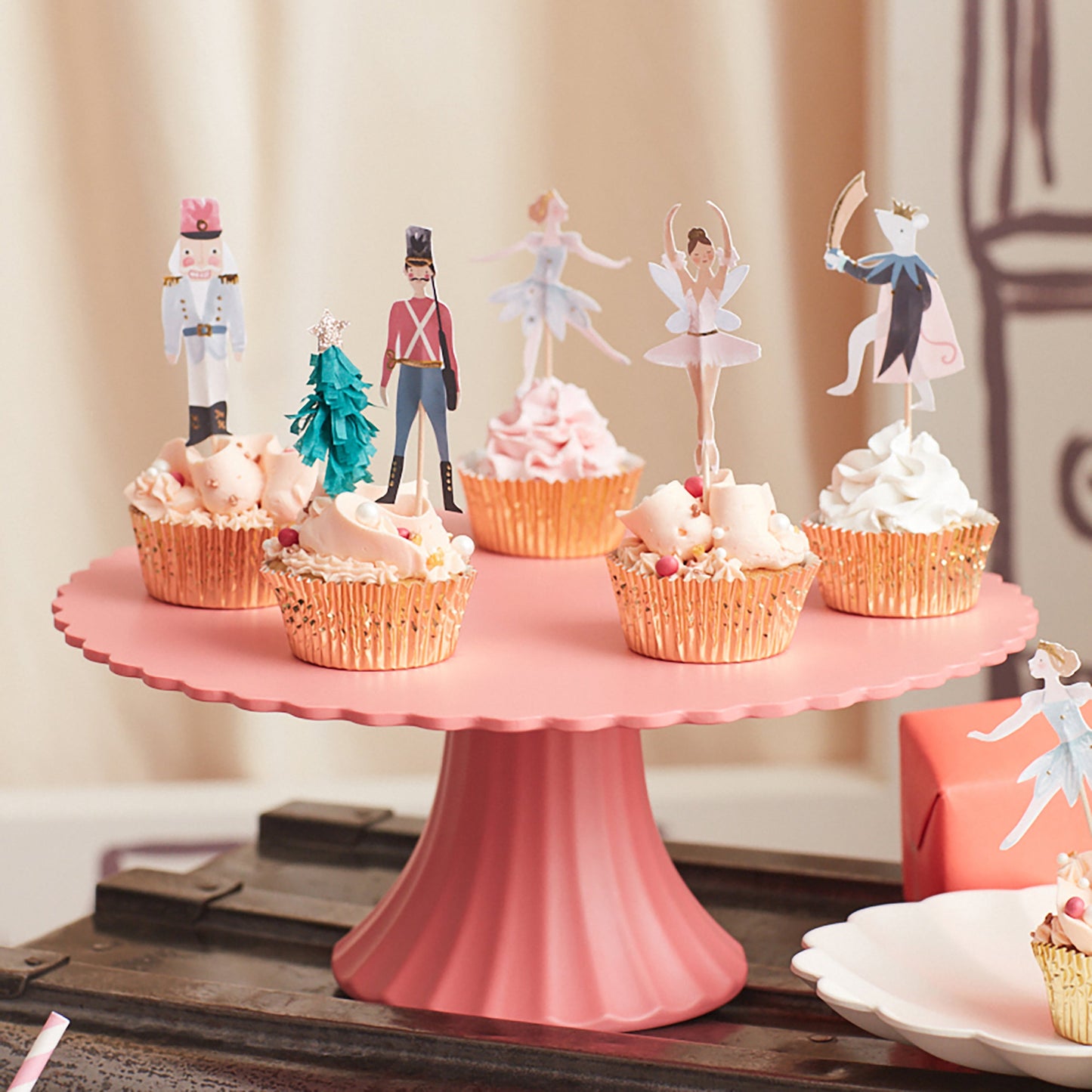 Grand présentoir à gâteaux réutilisable en bambou, rose