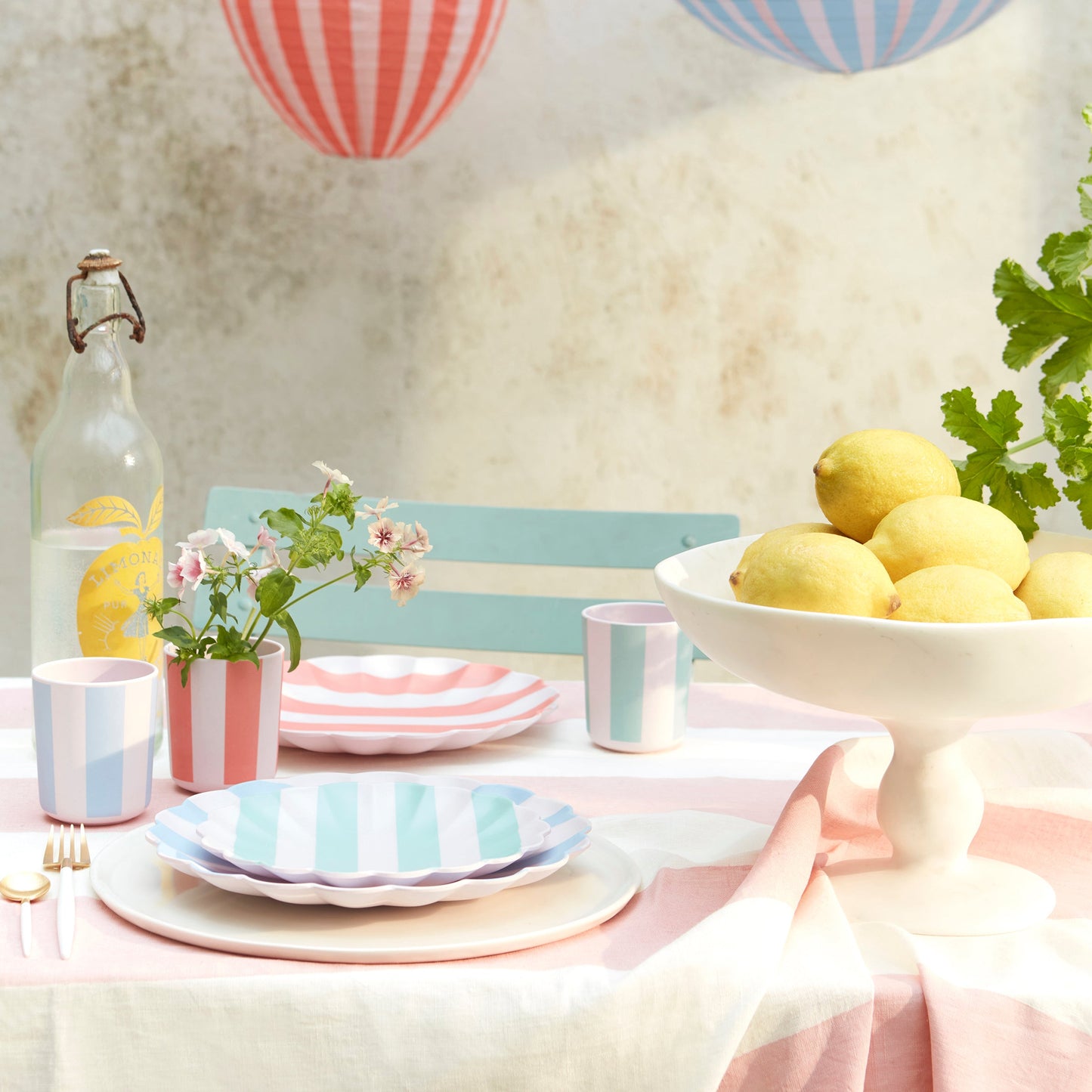 Petites assiettes réutilisables en bambou rayé, lot de 6