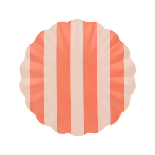 Petites assiettes réutilisables en bambou rayé, lot de 6