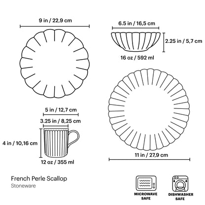 Service de table 4 pièces en coquille Saint-Jacques Perle française