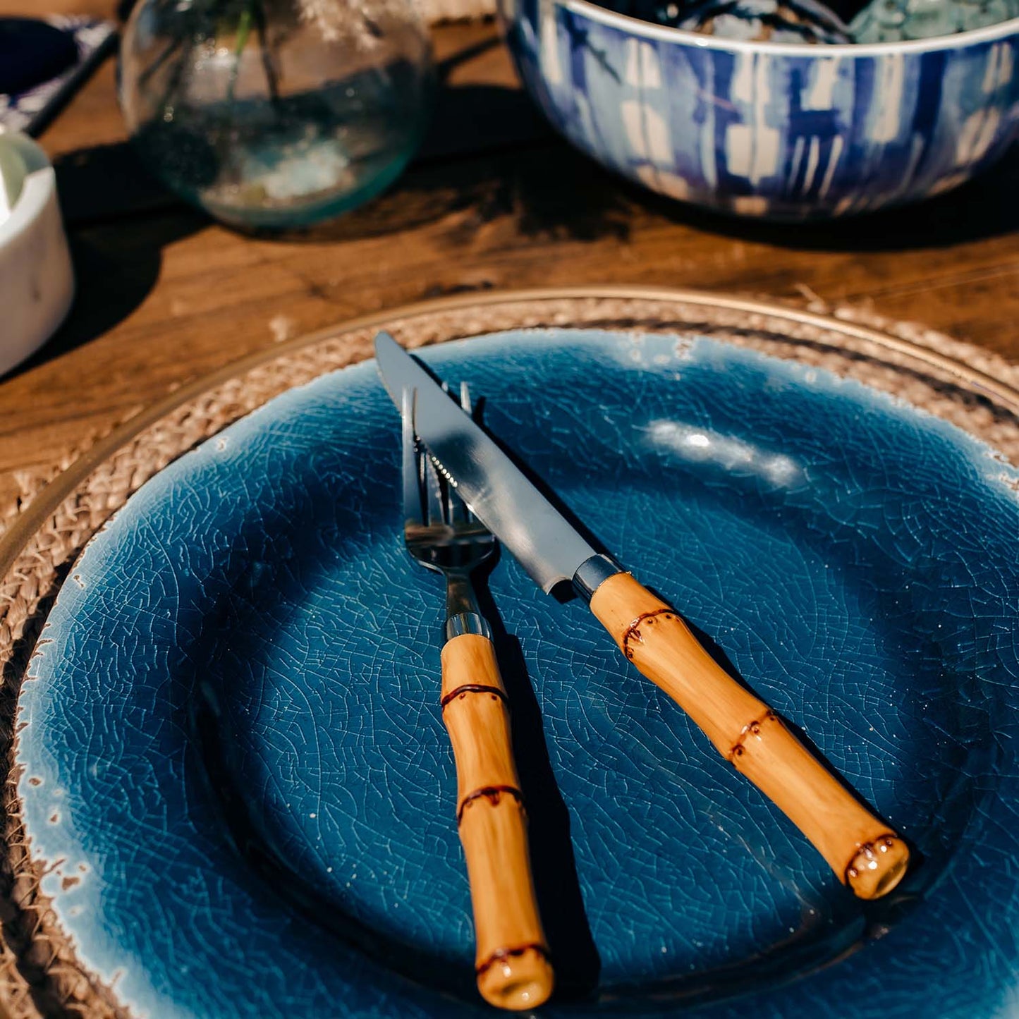 Ensemble de couverts 20 pièces avec manche en bambou